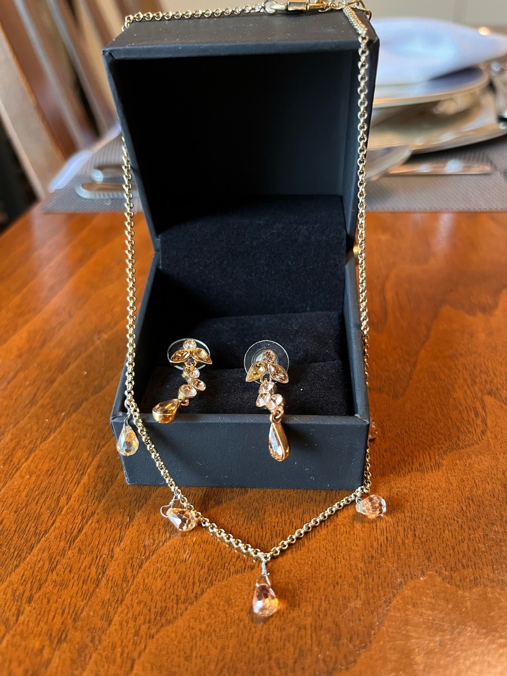 Givenchy Rose Gold drop necklace on Gold Chain! Drop matching pierced earrings!